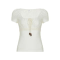 Retro Girly Beaded Drawstring Lace-panel Short Top – Premium 0 | RICALOUX