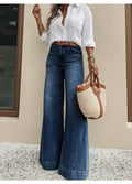 New American-style Loose-fitting High-waisted Figure-flattering Flared Wide-leg Denim Pants That Drag On The Floor by Ricaloux