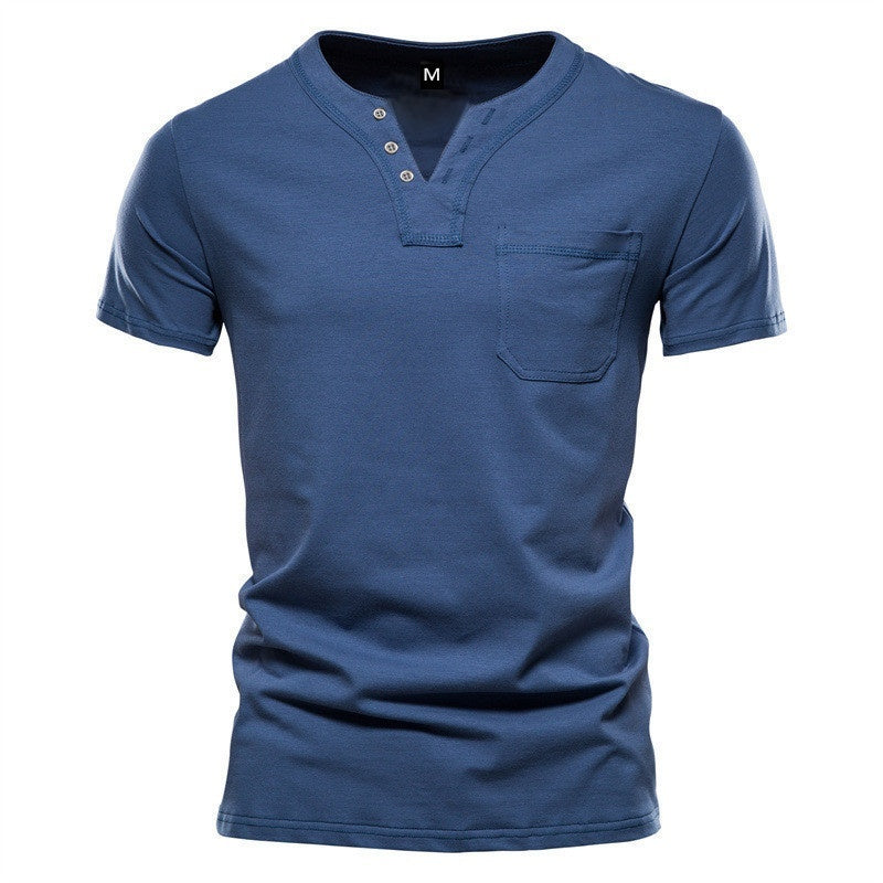 Mens V-neck Short-sleeve Casual T-shirt For Young Adults by Ricaloux