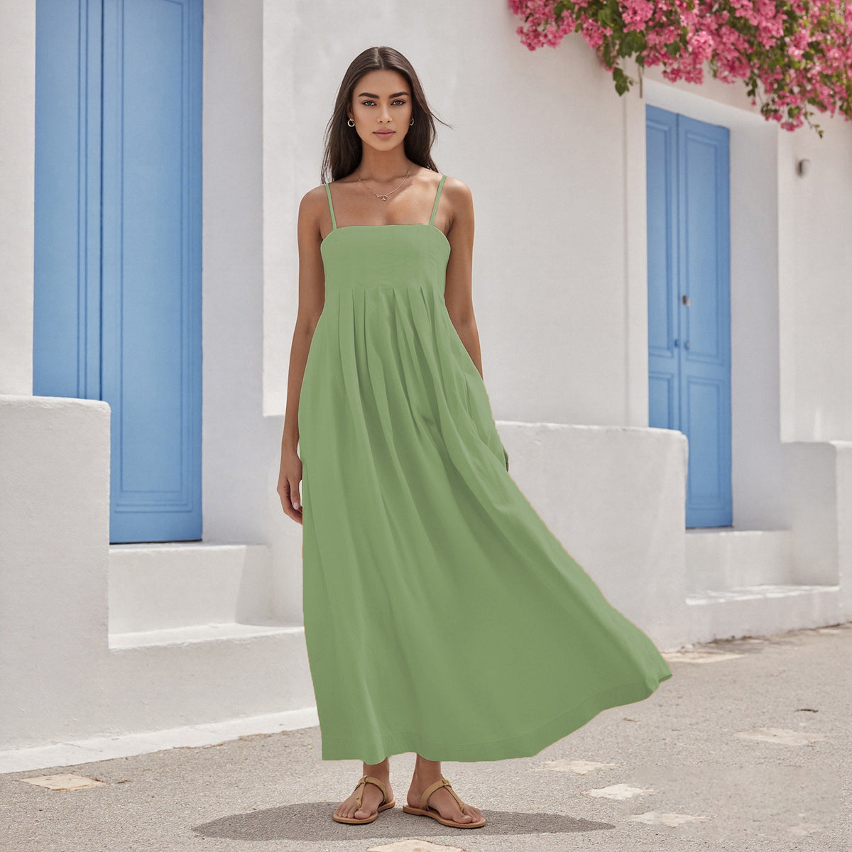 Patchwork Cotton Off-shoulder Strap Maxi Dress – Premium 0 | RICALOUX