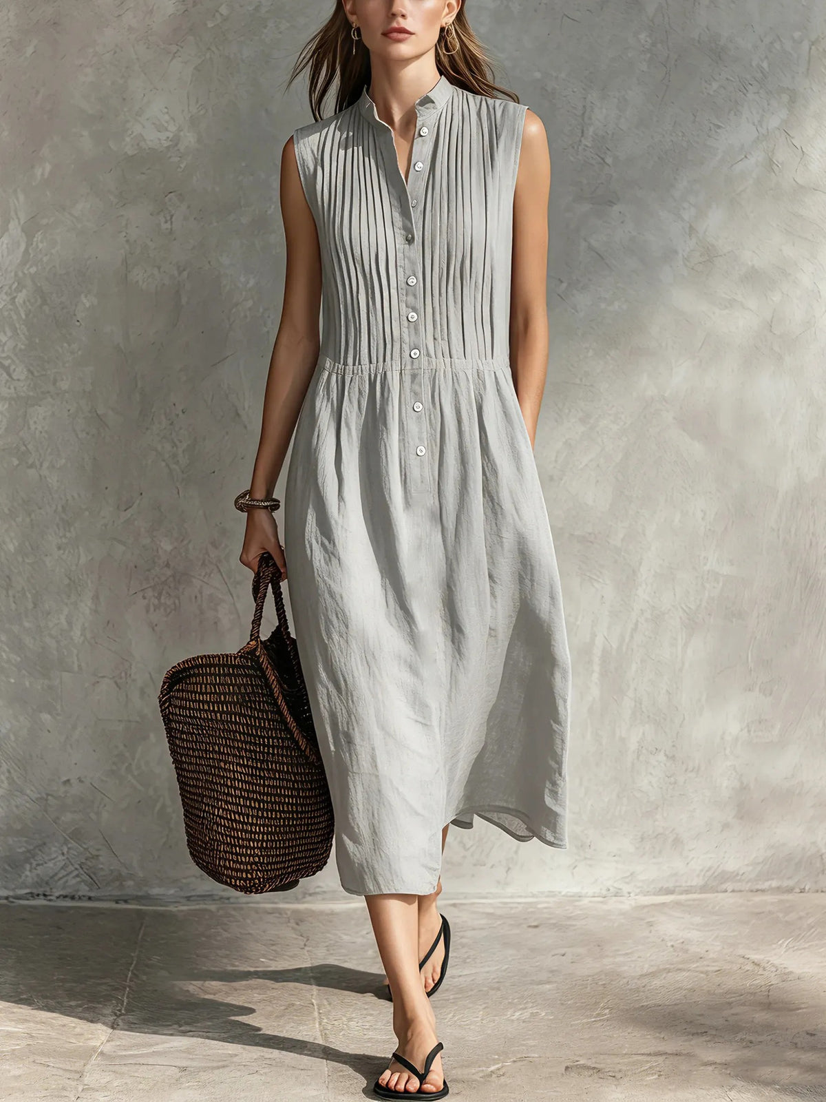 Womens Fashion Simple And Elegant Sleeveless Single-breasted Dress by Ricaloux
