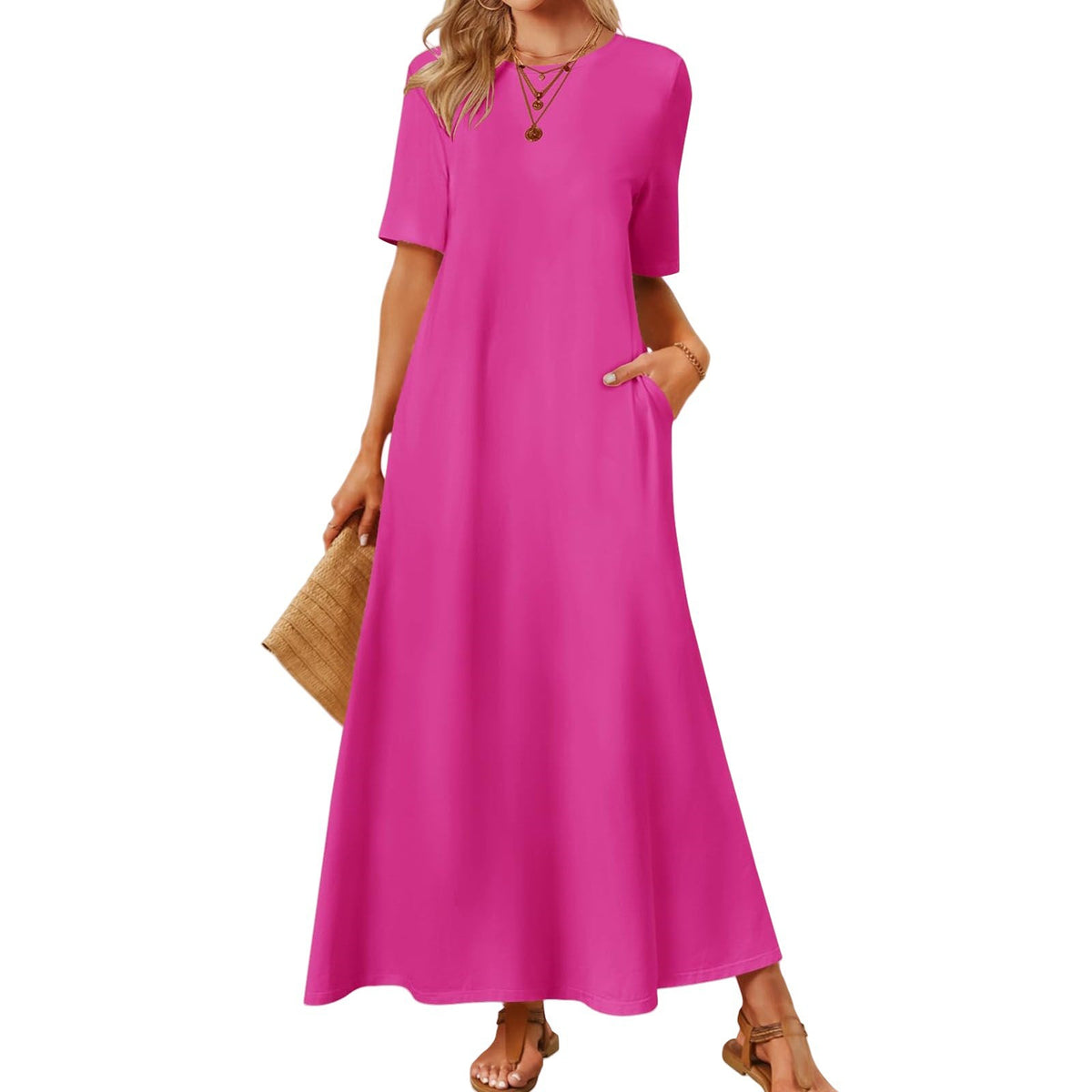 Women's Fashion Round Neck Short Sleeves Dress – Premium 0 | RICALOUX