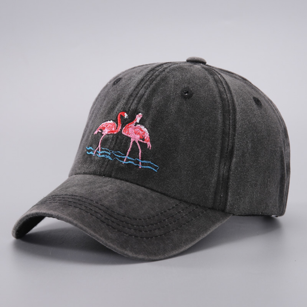 Women's Distressed Washed Flamingo Embroidery Fashion Trend Baseball Cap Suitable For Daily Commuting, Outdoor Activities, Seaside Vacations, And Sun Protection. by Ricaloux