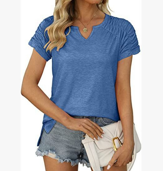 V-neck Raglan-sleeve Slit Casual Short Sleeve by Ricaloux