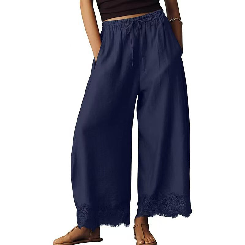 Women's Elastic-waist Lace-panelled Trousers by Ricaloux