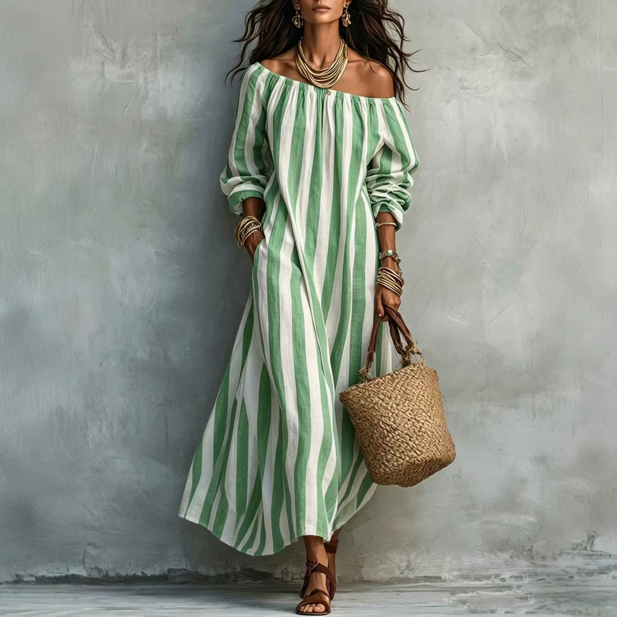 Striped Off Shoulder Vacation Dress by Ricaloux