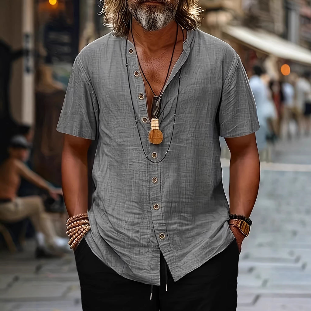 Fashionable Mens Retro Shirt With Buttons Made Of Cotton And Linen Casual Style – Premium 0 | RICALOUX