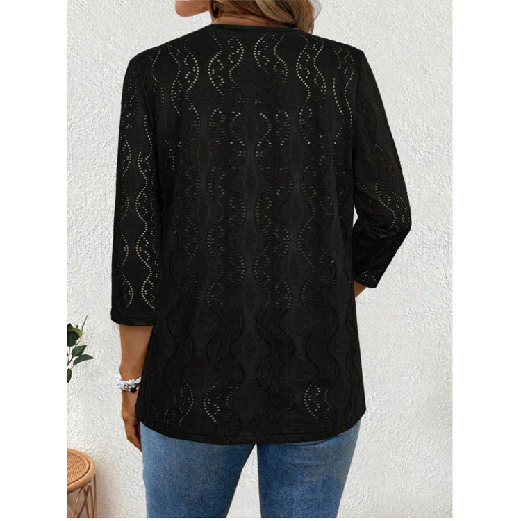 Womens Fashion Lace-spliced Long-sleeve Top – Premium 0 | RICALOUX
