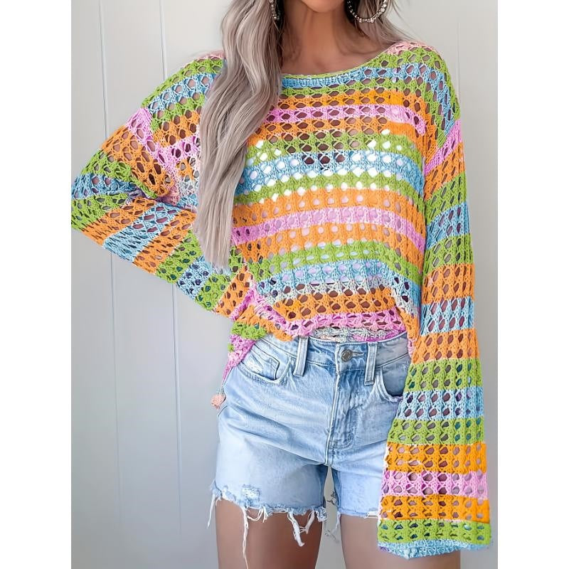 Summer Knit Hollow Out Stripe Top by Ricaloux