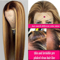 Real Human Hair Female Long Straight Hair Front Lace Wig Head Cover by Ricaloux