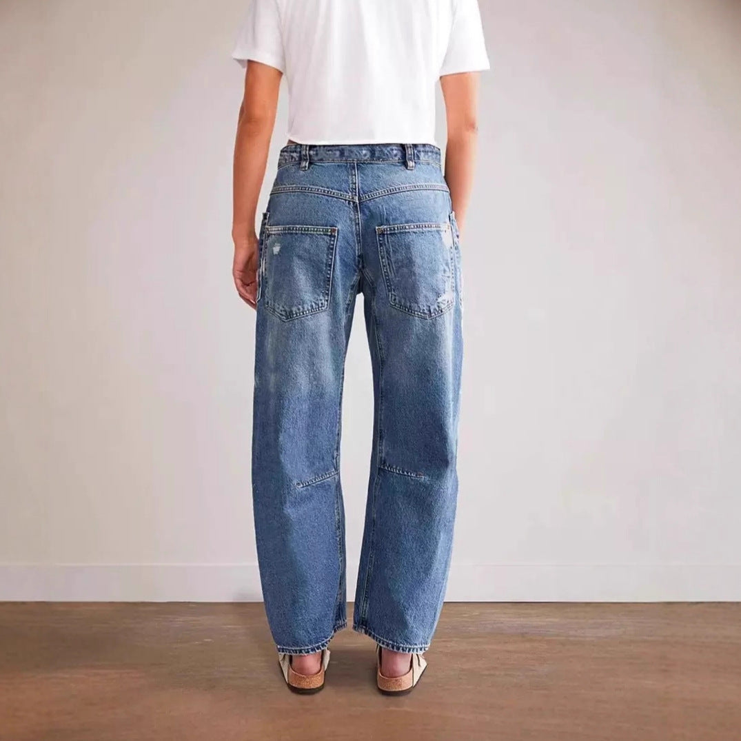 Retro Patchwork Wide Ocketed Distressed Jeans – Premium 0 | RICALOUX