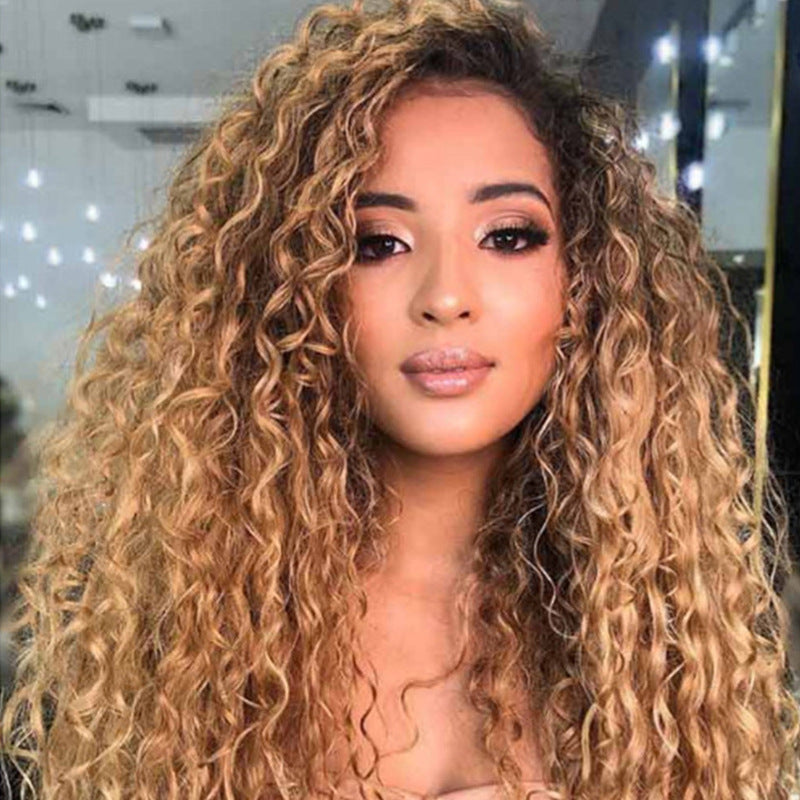 Long Curly African Small Curly Wig Dyed Gradually Brown High Temperature Fiber Wig – Premium 0 | RICALOUX