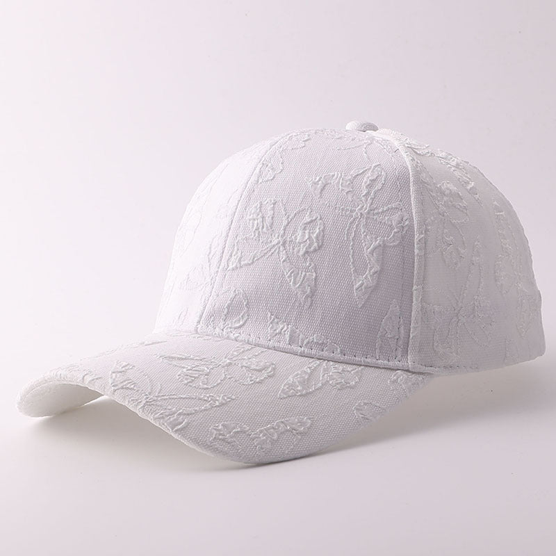 Solid-color Butterfly Printed Adjustable Simple And Sweet Peaked Cap Baseball Cap, Suitable For Couples' Date Shopping by Ricaloux
