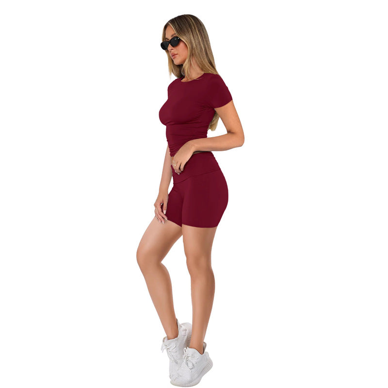 Short-sleeve Crew-neck Pullover And Slim-fit Shorts Set Comfortable To Wear by Ricaloux