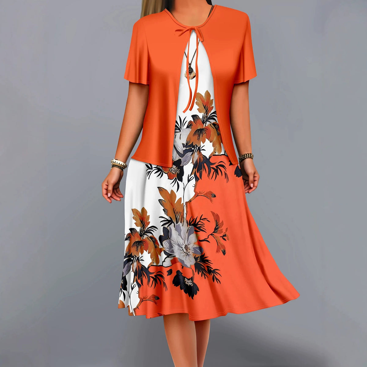Color-block Elegant And Sophisticated Professional Coat Paired With A Dress Set – Premium 0 | RICALOUX