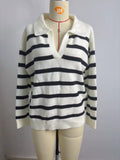 Fashion Patchwork Striped Lapel Loose Plus Size Knit Sweater For Women – Premium 4 | RICALOUX