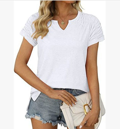 V-neck Raglan-sleeve Slit Casual Short Sleeve by Ricaloux