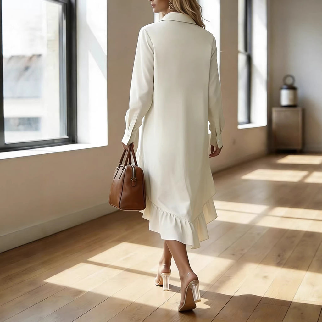 Loose-fitting Lapel-collar Long-sleeve Button-up Shirt Dress by Ricaloux