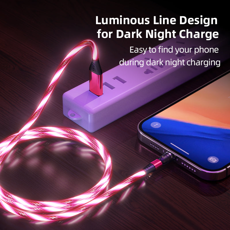 540 Rotate Luminous Magnetic Cable 3A Fast Charging Mobile Phone Charge Cable For LED Micro USB Type C For I Phone Cable by Ricaloux