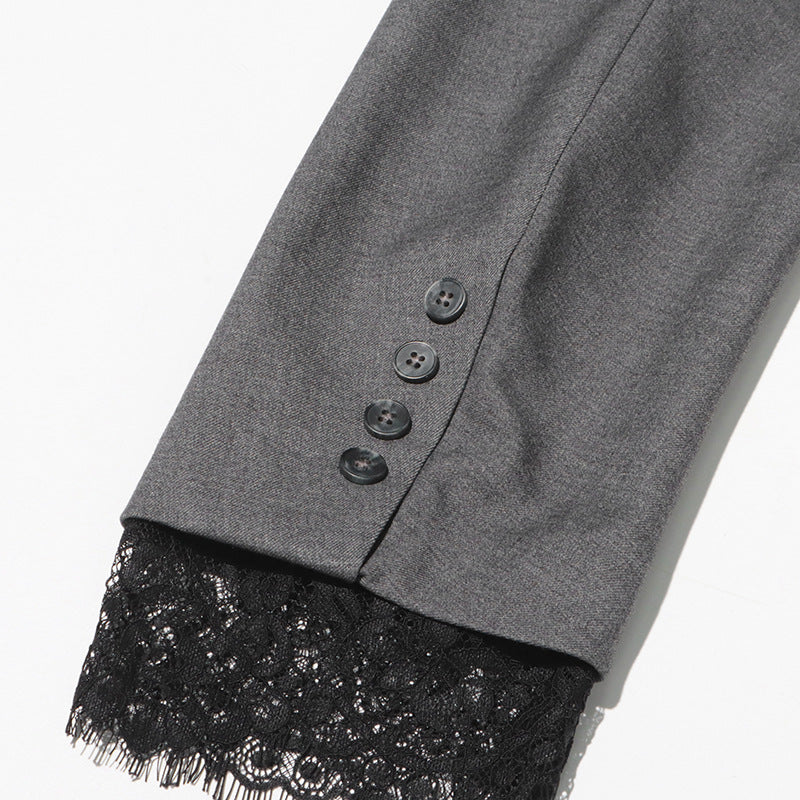 Elegant Grey Blazer Featuring A Lace-paneled Embroidered Lapel – Premium 4 | RICALOUX