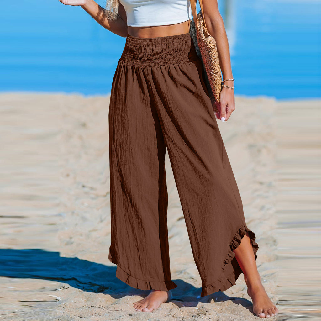 Pleated Asymmetrical Hem Cotton-linen Loose-fit Casual Pants by Ricaloux