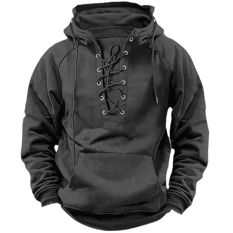 Ins Lace-up Hoodie Casual Sports Pocket Sweatshirt Men's Long-sleeved Top Clothing - RICALOUX
