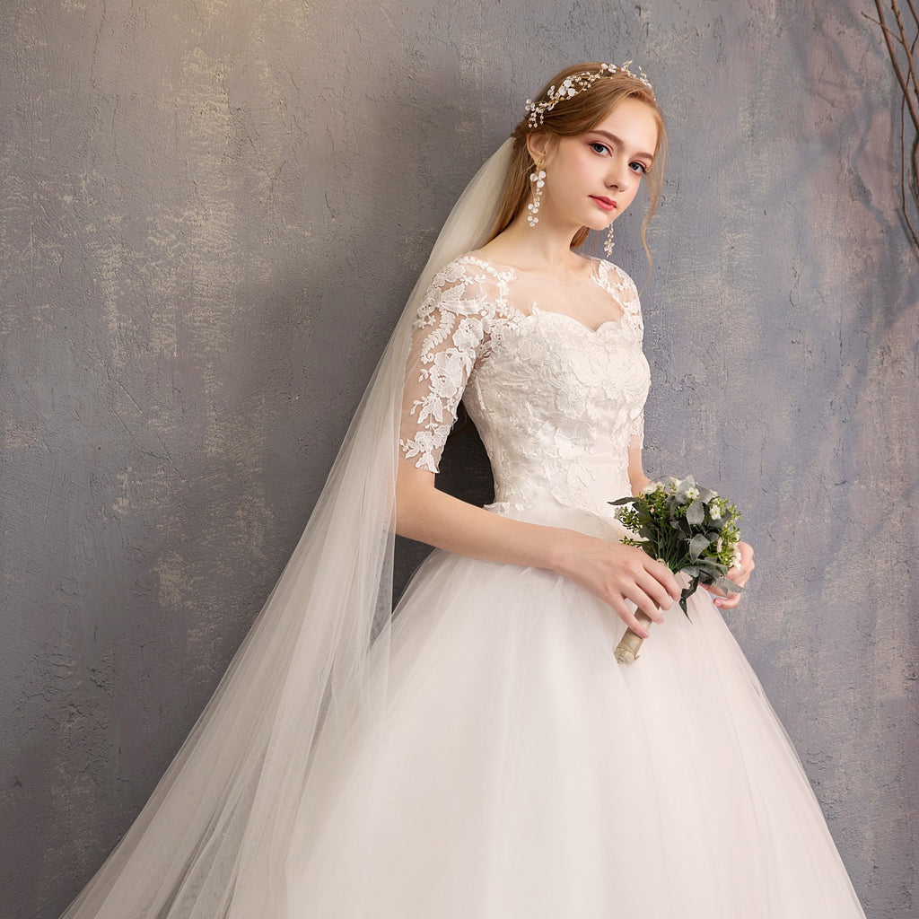Slim Mid-sleeve Plus Size Photo Studio Wedding Dress - RICALOUX