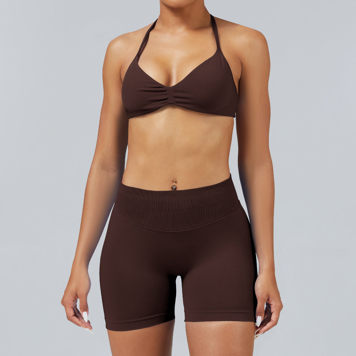 Seamless Tight-fitting Yoga Set With A Strap Bra For Outerwear by Ricaloux