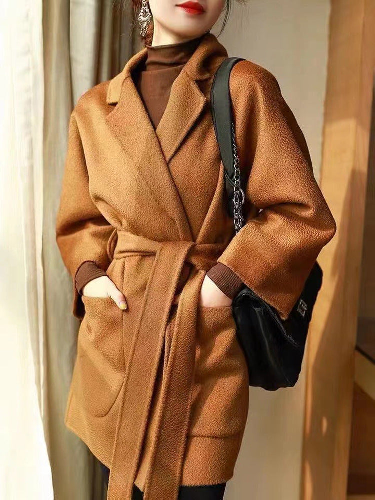 Mid-length Double-faced Wool Belted Coat by Ricaloux