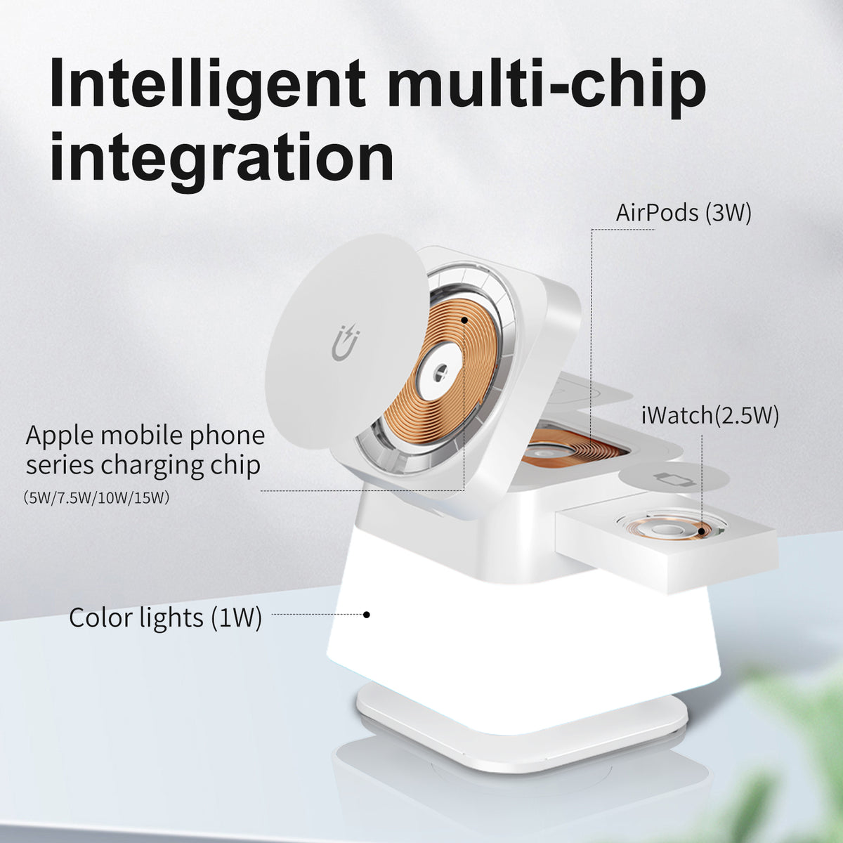 4 In 1 Rotatable Colorful Lighting Wireless Charger Stand For Phone 15 14 13 12 Pro Max 8 7 Holder Magnetic Fast Charging Station by Ricaloux