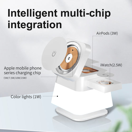 4 In 1 Rotatable Colorful Lighting Wireless Charger Stand For Phone 15 14 13 12 Pro Max 8 7 Holder Magnetic Fast Charging Station by Ricaloux