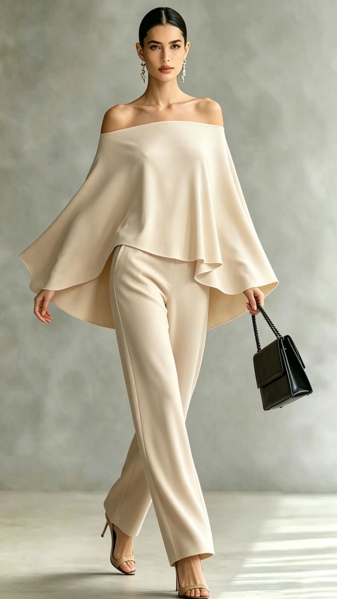 Autumn Fashion Off-Shoulder Wide-Leg Pants Set Womens Solid-Color Asymmetric Two-Piece Set by Ricaloux