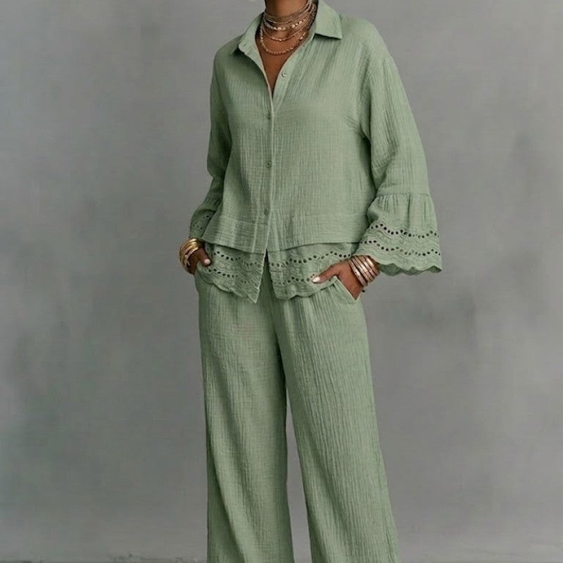 Womens Hollow-Out Embroidered Cotton-Linen Set – Premium 0 | RICALOUX