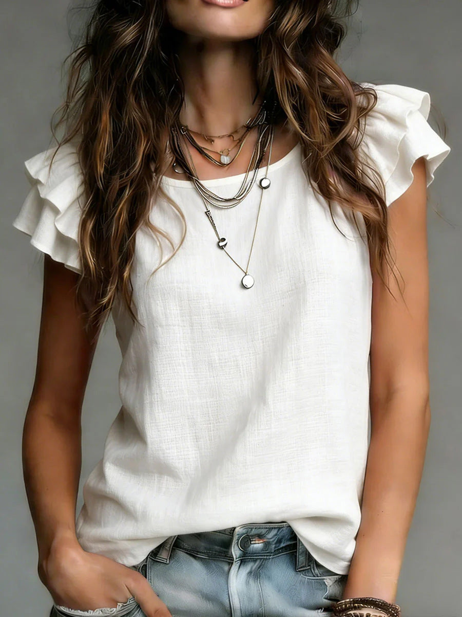 Womens Elegant Solid-color Short-sleeve Top by Ricaloux