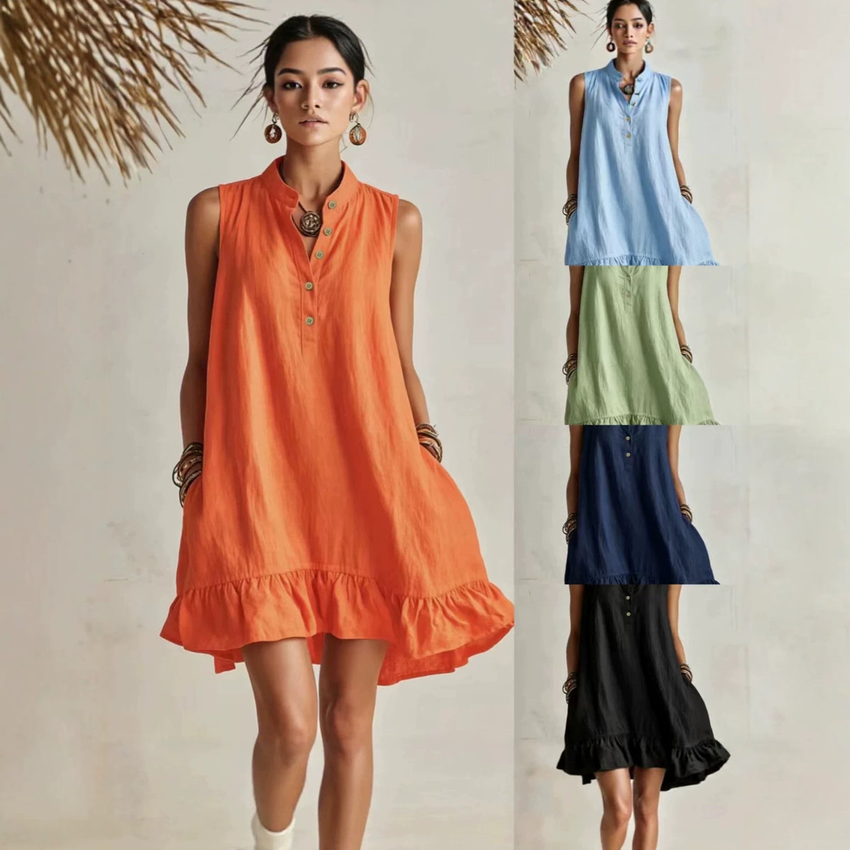 Cotton-linen Loose-fit Fashionable Casual Womens Dress – Premium 0 | RICALOUX