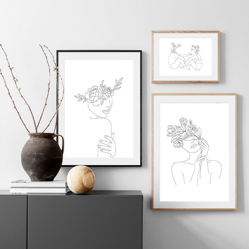 Abstract Botanical Canvas Drawing Style Home Decor - RICALOUX