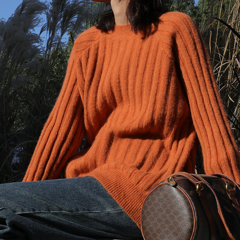 Womens Round-neck Loose-fit Knitted Bottoming Sweater by Ricaloux