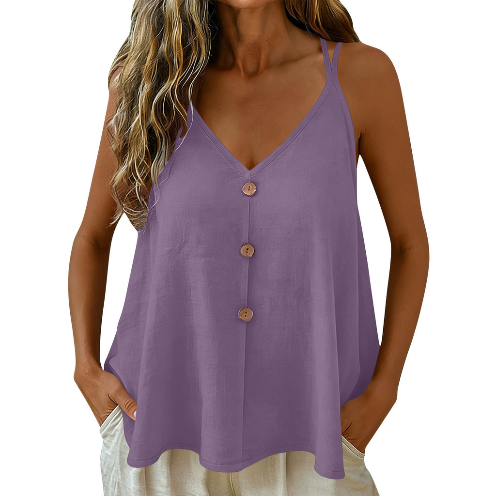 Womens Solid-color Vest With Adjustable Straps And Decorative Buttons by Ricaloux