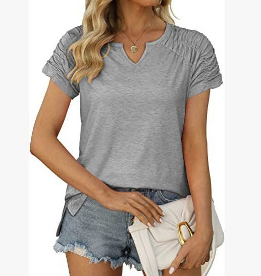 V-neck Raglan-sleeve Slit Casual Short Sleeve by Ricaloux