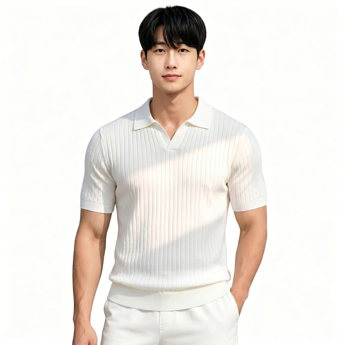 Notch-collar Striped Half-zip Knit T-shirt by Ricaloux