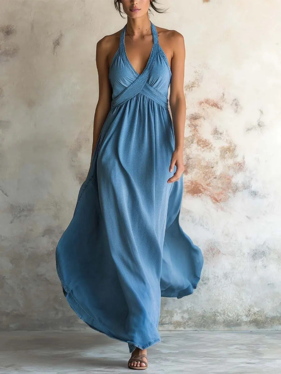 Sleeveless Flared Solid-color Maxi Dress Design by Ricaloux
