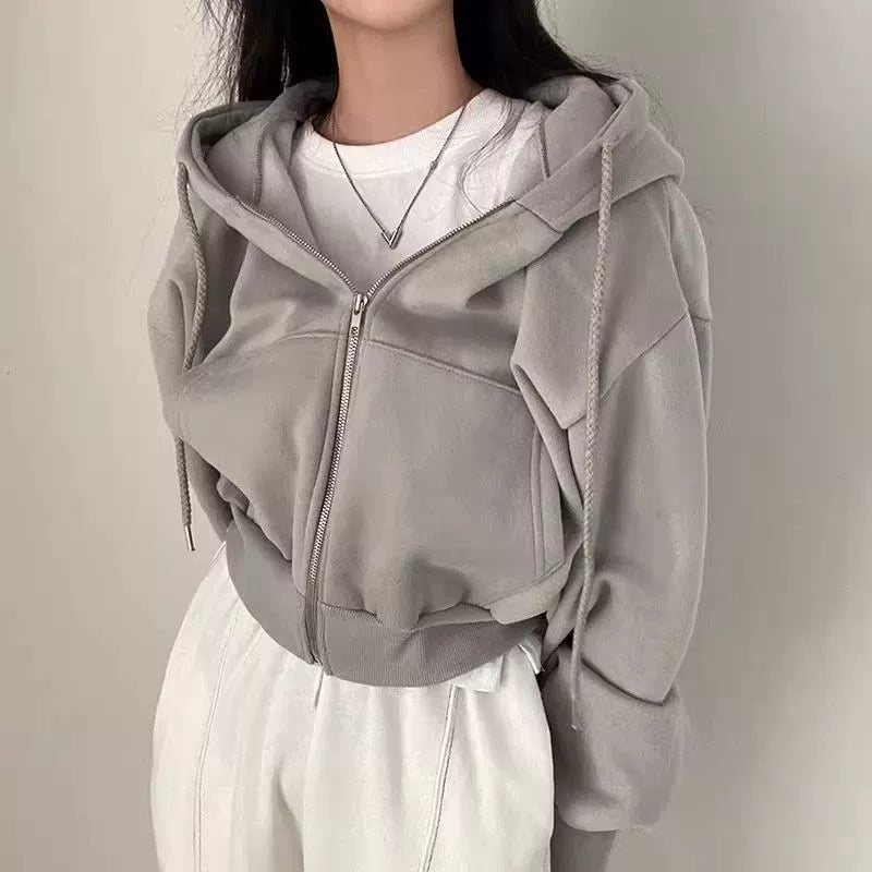 Women's Loose Long Sleeve Zipper Pocket Hoodie - RICALOUX