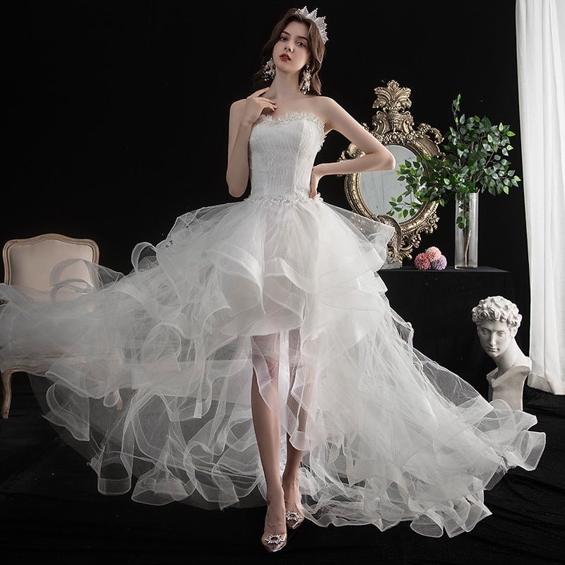 Short Front And Back Length Small Trailing Wedding Dress - RICALOUX