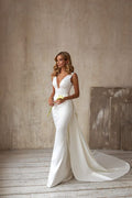 Sexy V-Neck Sleeveless Tail Wedding Dress Long Dress - RICALOUX