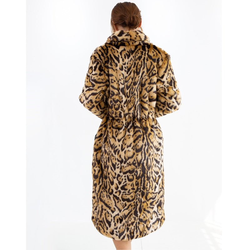 Plus Size Leopard Fur Coat Long Faux Mink Fleece - RICALOUX