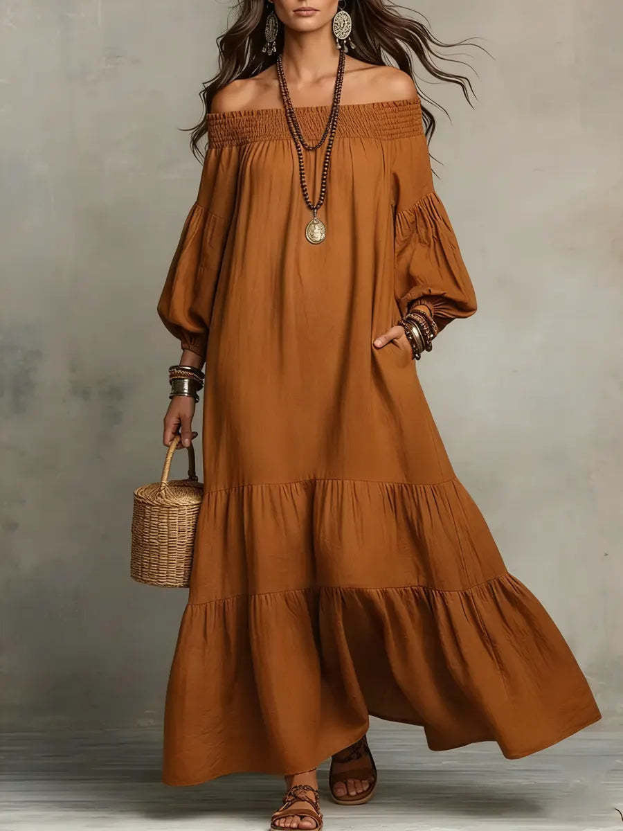 Bohemian Off Shoulder Long Dress by Ricaloux