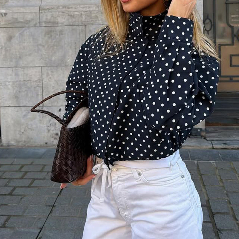 Womens Fashion Turtleneck Polka-dot Puff-sleeve Cropped Jacket – Premium 0 | RICALOUX