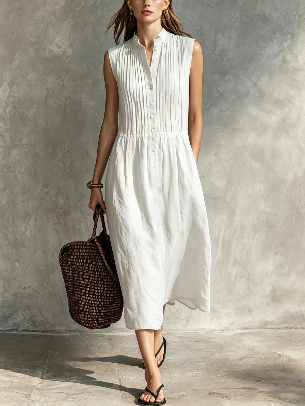 Womens Fashion Simple And Elegant Sleeveless Single-breasted Dress by Ricaloux