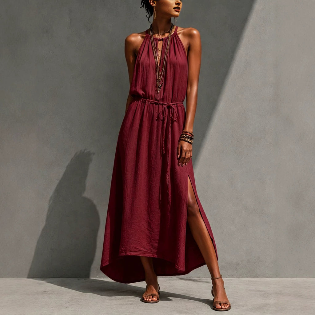 Backless Lace-up Slit Maxi Loose-fitting Dress by Ricaloux
