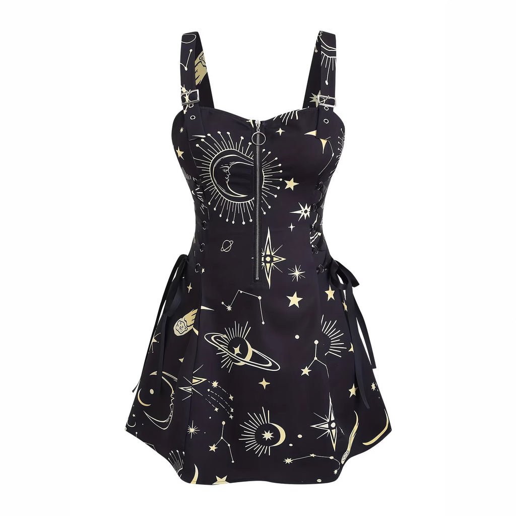 Slimming Figure-hugging Spaghetti-strap Printed Dress With A Zipper by Ricaloux